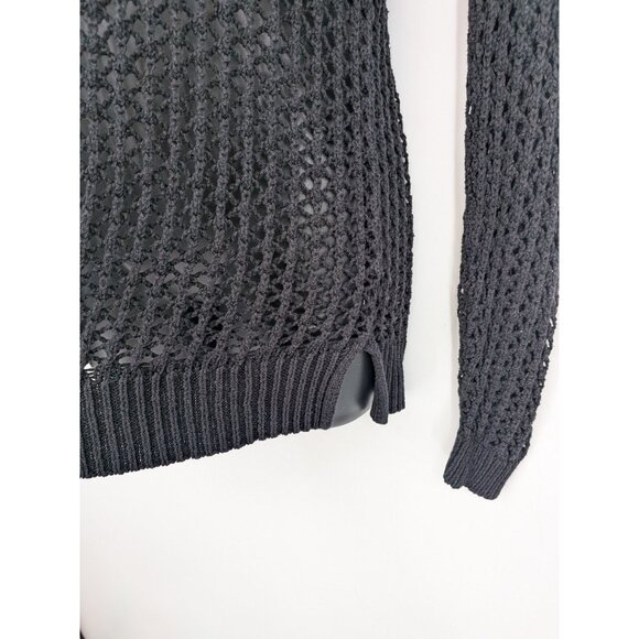 Crochet Open Knit Sweater Women Size XS Roll V Neck Oversized Pullover Goth Y2K - Picture 8 of 11